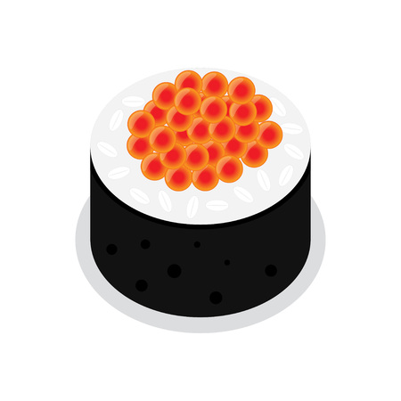 Sushi roll with caviar, japanese food. Isolated on white background, Vector illustrationのイラスト素材