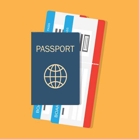 vector illustration passport with tickets, passport and boarding pass tickets iconのイラスト素材