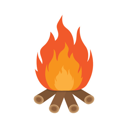 burning bonfire with wood, Vector Illustration. Isolated on white backgroundのイラスト素材