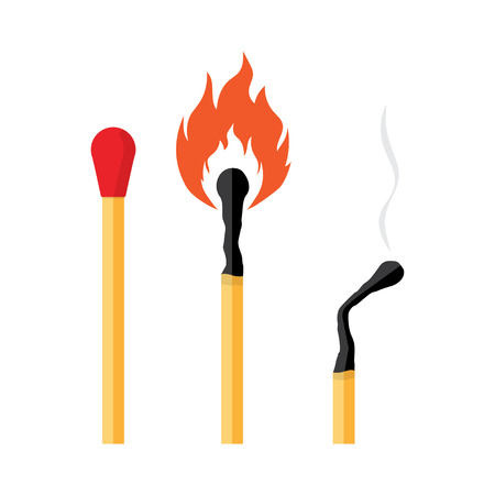 matches burning and burnt match sticks on white background. Vector illustrationのイラスト素材