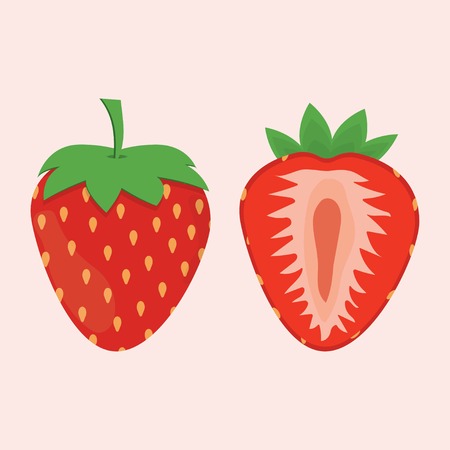 red berry strawberry and a half of strawberry isolated on white background, fruitのイラスト素材
