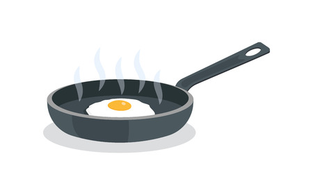 fried eggs on pan with handle, isolated on white background. Vector illustrationのイラスト素材