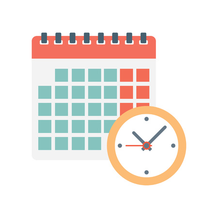 calendar and clock icon. Schedule, appointment, on white background, Vector Illustrationのイラスト素材