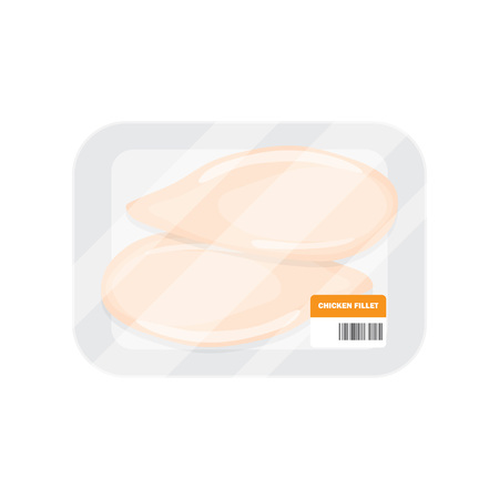 Fillet of chicken in the package. Vector illustration, isolated on white backgroundのイラスト素材