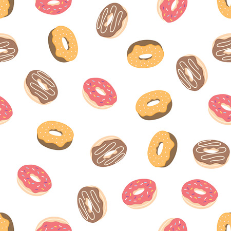 seamless pattern with donuts with glaze on a white background. Vector illustrationのイラスト素材