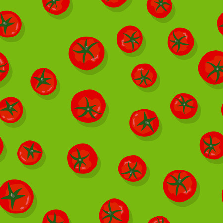 Seamless Pattern with tomatoes, on green background. vector illustration.のイラスト素材