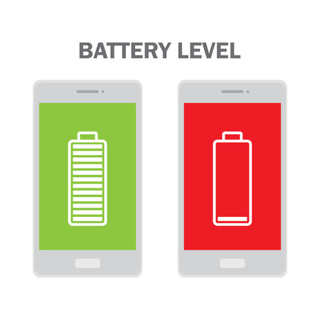 Full and Low battery level on a smartphone. Vector Illustrationのイラスト素材