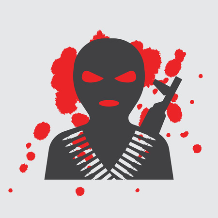 Terrorist in balaclava mask, icon. vector illustratorのイラスト素材