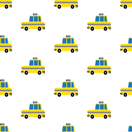 yellow cartoon taxi seamless pattern. Vector illustrationのイラスト素材