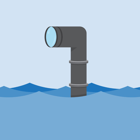 Metal periscope in the waves above the water. vector Illustrationのイラスト素材