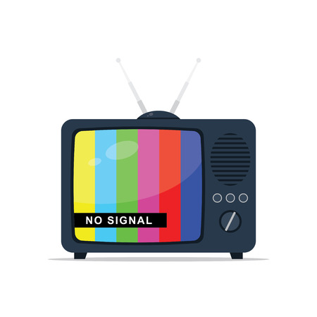 Retro tv with antenna, test pattern with no signal message. Vector illustrationのイラスト素材
