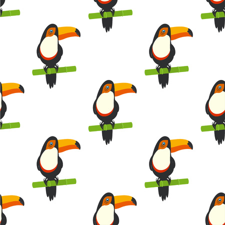 tucan on white background, toucans on bamboo, seamless pattern toucan a rainbow exotic birdのイラスト素材