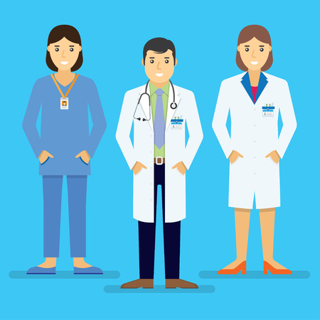 Doctors and other hospital staff stand together. Vector illustrationのイラスト素材
