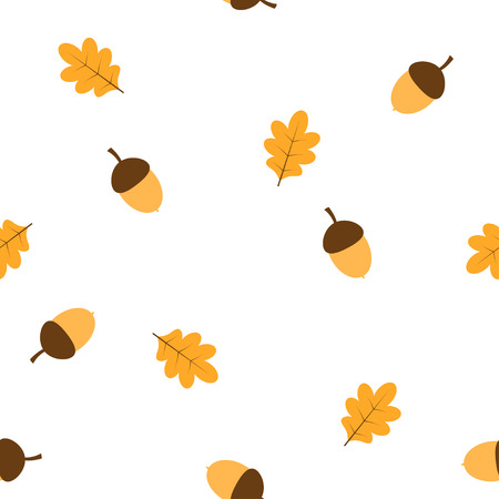 pattern with acorns and autumn oak leaves, beige, brown, acorn with leavesのイラスト素材