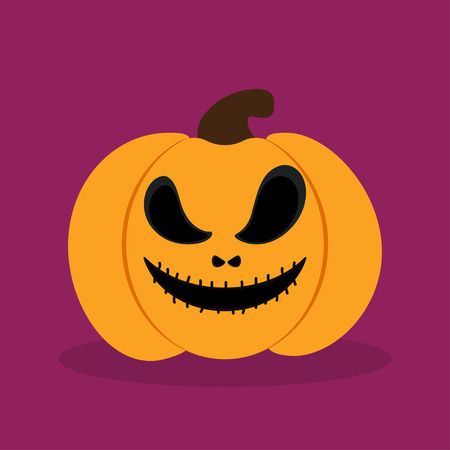 halloween pumpkin with scary face, angry pumkin on violet backgoundのイラスト素材