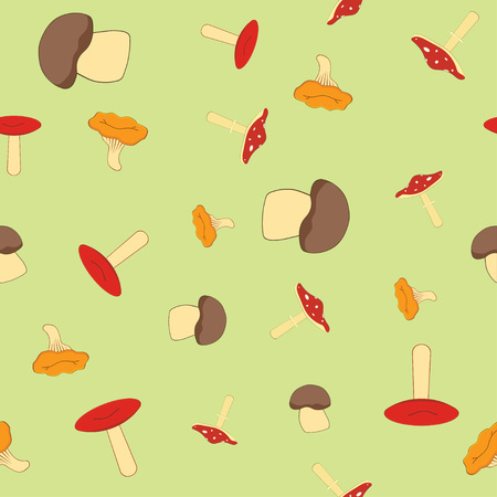 seamless pattern with forest mushrooms, collection of different mushroomsのイラスト素材