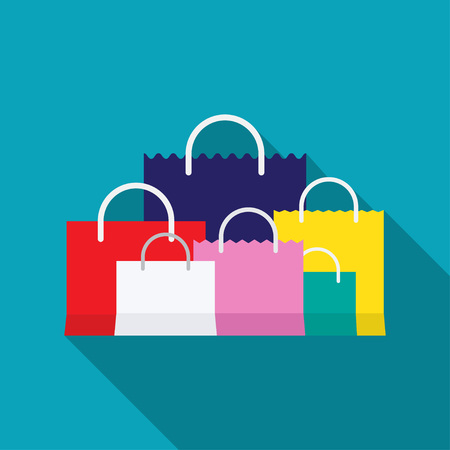 Colorful, Paper shopping bags isolated on blue background.のイラスト素材