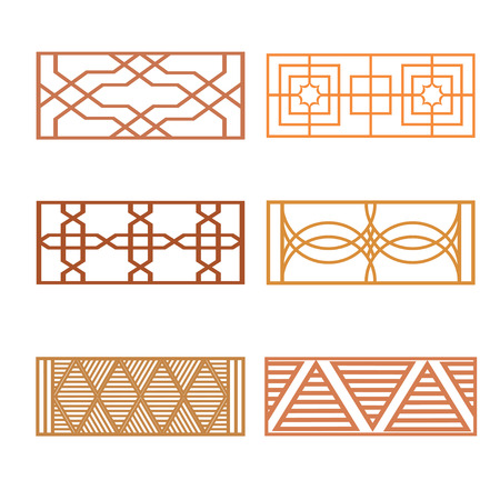 set of different wooden fence design, vector fences and gates illustration isolated on white backgroundのイラスト素材