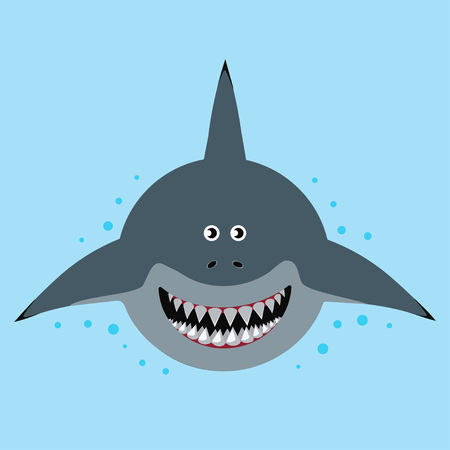 Cute shark isolated on blue background, face of cartoon fish.のイラスト素材