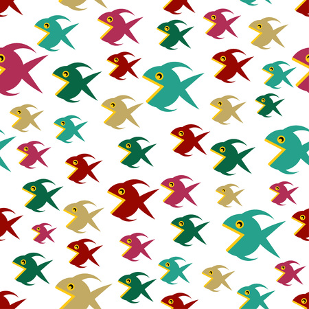 Pattern with cute decorative fishes, funny multi-color background, marine texture.のイラスト素材