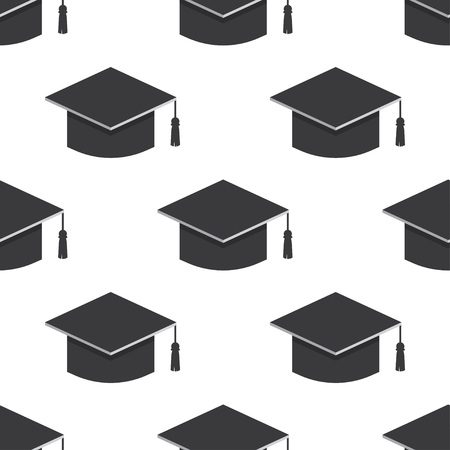 Graduation cap icon seamless pattern. Vector Illustration, isolated on white background.のイラスト素材