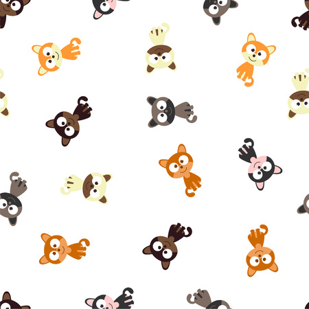 Background of cute cats, pattern of cartoon cats animals, group of funny colorful kittensのイラスト素材
