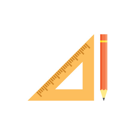 School triangular ruler and yellow pencil. vector illustration isolated on a white backgroundのイラスト素材