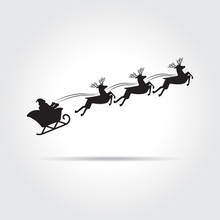 Santa Claus flying in a sleigh with reindeer. Christmas card. New Year. vector illustrationのイラスト素材