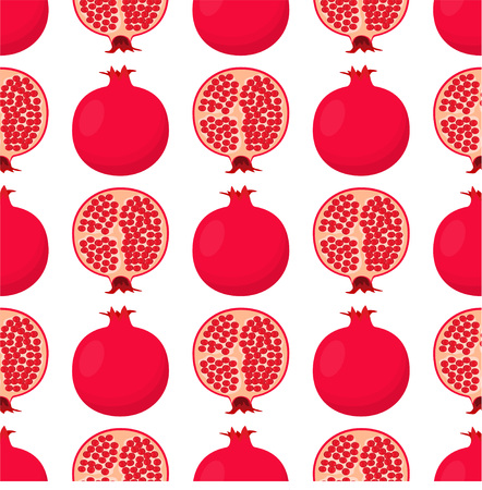 pattern with pomegranates isolated on white background, whole and cut tropic fruitsのイラスト素材