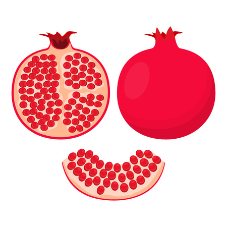 pomegranate isolated on white background, whole and cut pomegranate set, tropic fruitのイラスト素材