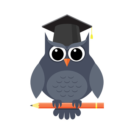 Owl with pencil and in graduation capのイラスト素材