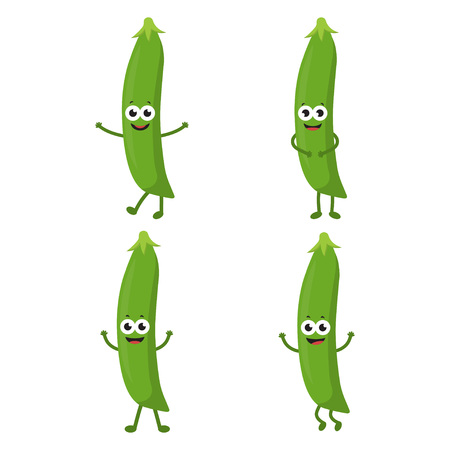 Cartoon green peas isolated vector illustration setのイラスト素材