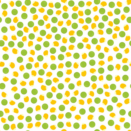 pattern with green peas and corn on white, background with green and yellow seedsのイラスト素材