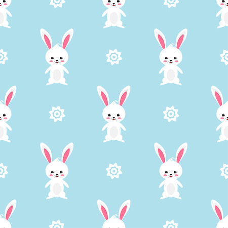 Easter rabbit. Seamless pattern with rabbit on blue background. Vector illustrationのイラスト素材