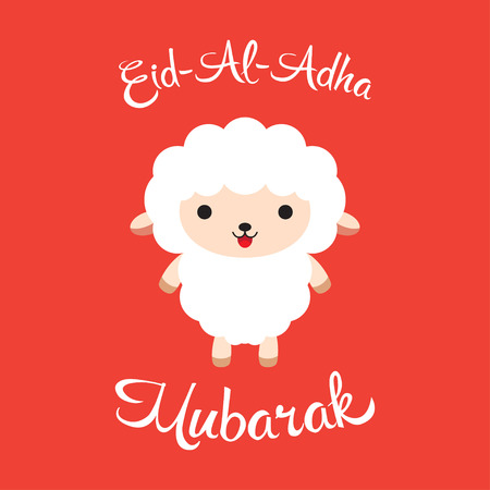 Banner for Eid-Al-Adha Mubarak festival with sheep. Vector illustrationのイラスト素材