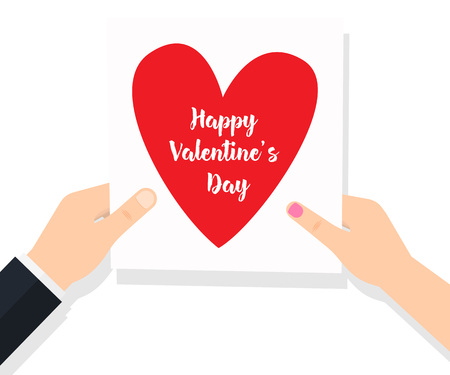 Man gives Celebrating Valentines Day in hands woman Vector illustrationのイラスト素材