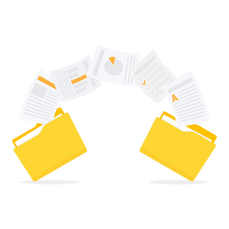 Files transfer. Documents management. Copy files, data exchange, backup Vector illustrationのイラスト素材