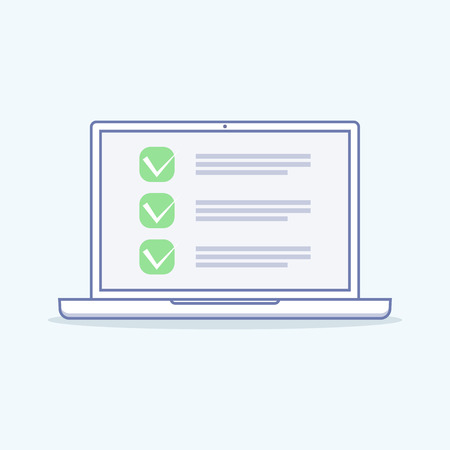 Online survey, checklist on the laptop screen. Choice and survey concept. vector Illustrationのイラスト素材