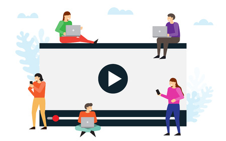 Videoblogs. Watching a video via internet.のイラスト素材