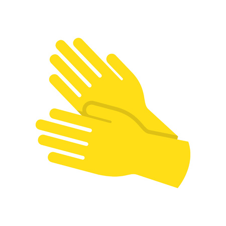 Yellow glove for hygiene cleaning and yellow rubber glove wash work protection. Rubber yellow gloves cartoon flat icon vector illustration.のイラスト素材