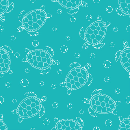 pattern with cute turtles on blue, plain sea backgroundのイラスト素材