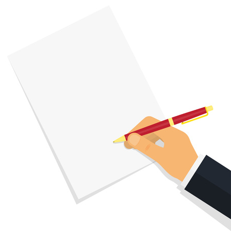 Hand writing something on the paper sheet. Vector illustrationのイラスト素材