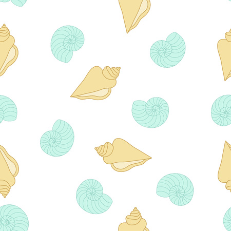 seamless pattern with golden and blue shells on white background, wallpapers with the underwater worldのイラスト素材