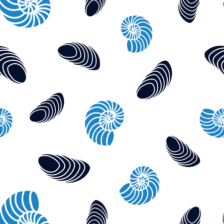 seamless pattern with sea shells on white, background with sea elements, wallpaper with underwater inhabitantsのイラスト素材