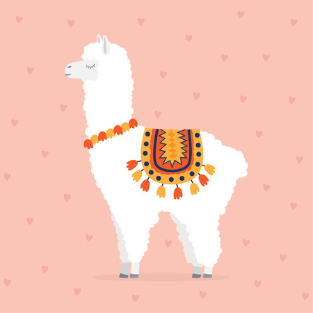 cute drawn llama or alpaca. Funny animal. Vector Illustration on bright backgroundのイラスト素材
