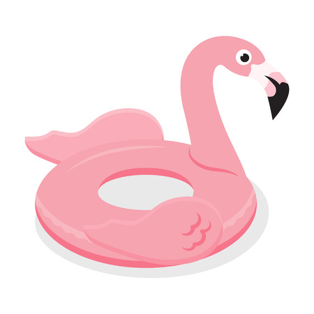 Pink flamingo inflatable rubber circle for swimming pool. Vector illustrationのイラスト素材