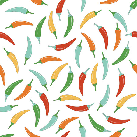 seamless pattern with peppers of different colors on white, abstract background with chili peppers, wallpapers with mexican ingredientのイラスト素材