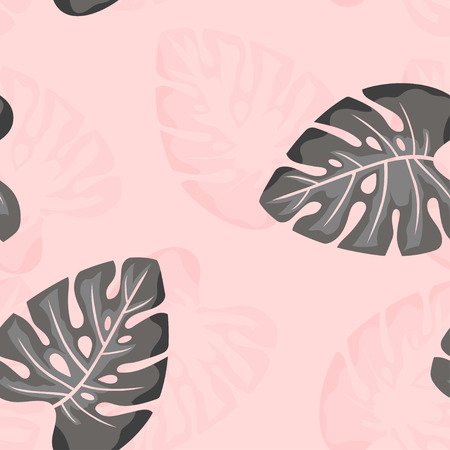 pattern with palm leaves on pink, cute background with leaves for any design, tropical wallpaperのイラスト素材