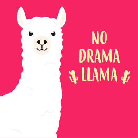 White llama with lettering. No drama llama. Motivational poster for prints. Vector illustration.のイラスト素材