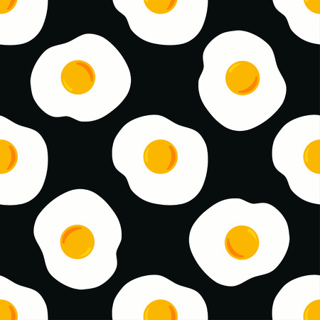 pattern with egg on black, background with fried eggs, wallpaper with foodのイラスト素材